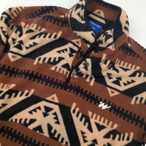 Without Walls Southwestern Geometric Quarter Snap Fleece Pullover Brown Small